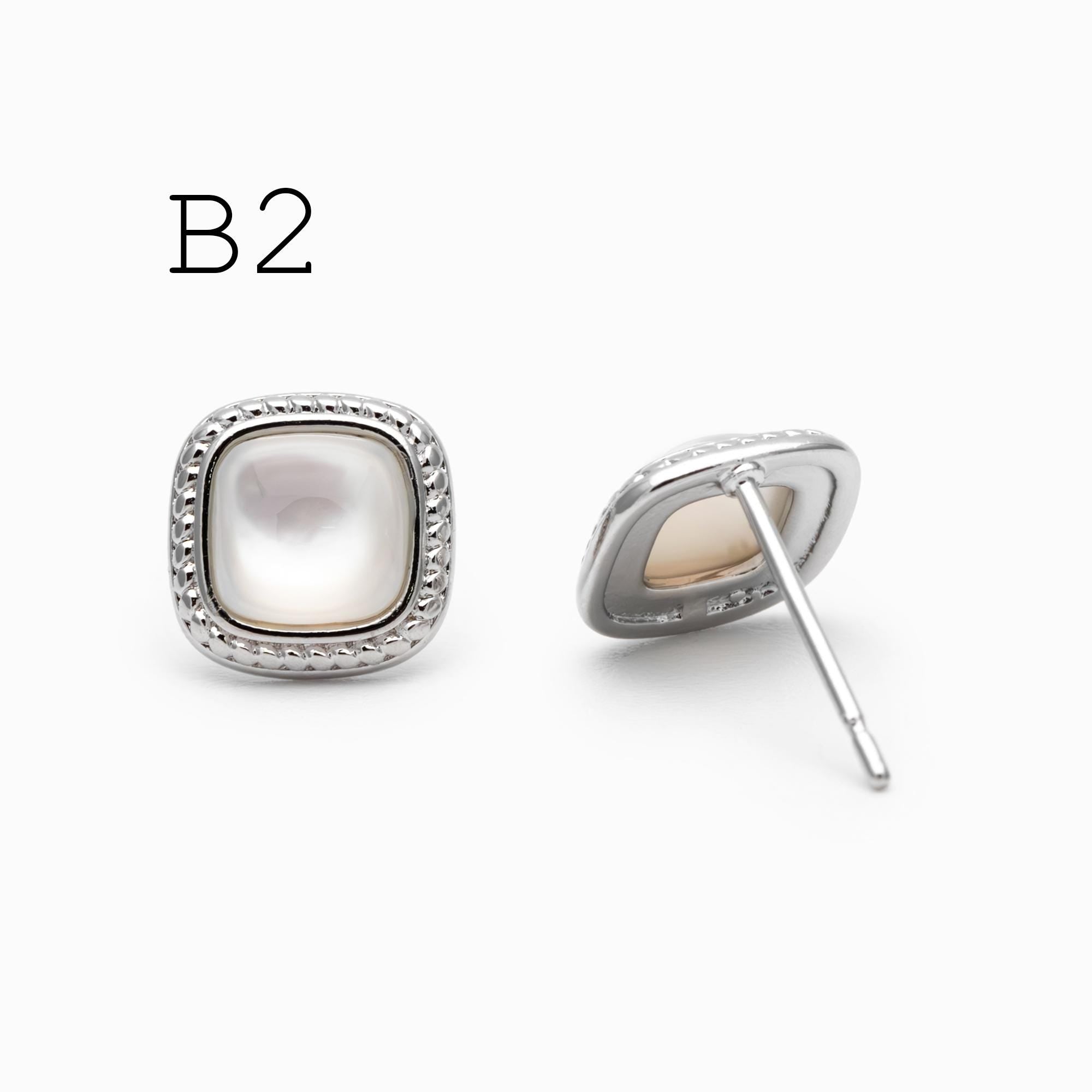 4pcs Shell Pave Round/ Square/ Heart/ Oval Earrings, Gold Plated Brass Geometric Stud Earrings (#GB-4214)